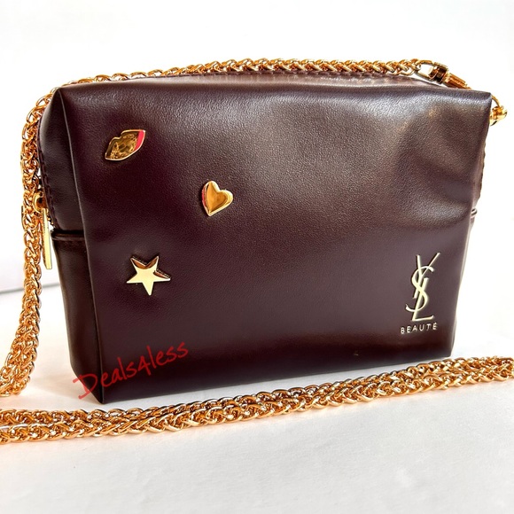 YSL Crossbody - Cosmetic Bag to Purse Beaded Logo Charm Designer Clutch New - Picture 6 of 11